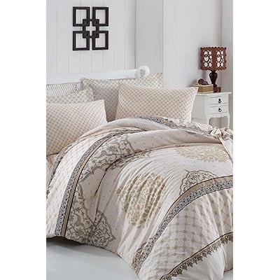 COTTON LİFE ÇİFT KİŞİLİK BASKILI PİKE TAKIMI ORİENTAL KREM