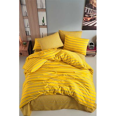 COTTON LİFE ÇİFT KİŞİLİK NEVRESİM TAKIMI STRİPE SARI (KUTULU)