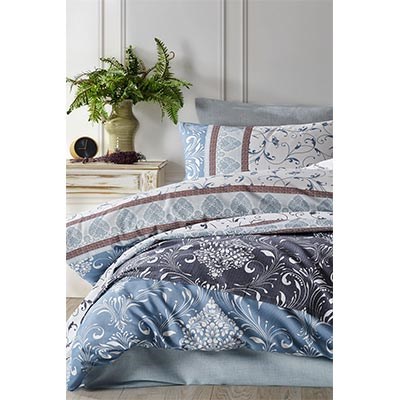 COTTON LİFE ÇİFT KİŞİLİK NEVRESİM TAKIMI ANTİK LACİVERT (KUTULU)