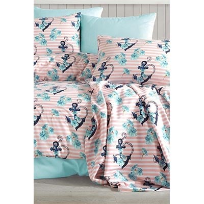 COTTON LİFE TEK KİŞİLİK NEVRESİM TAKIMI ANCHOR MİNT