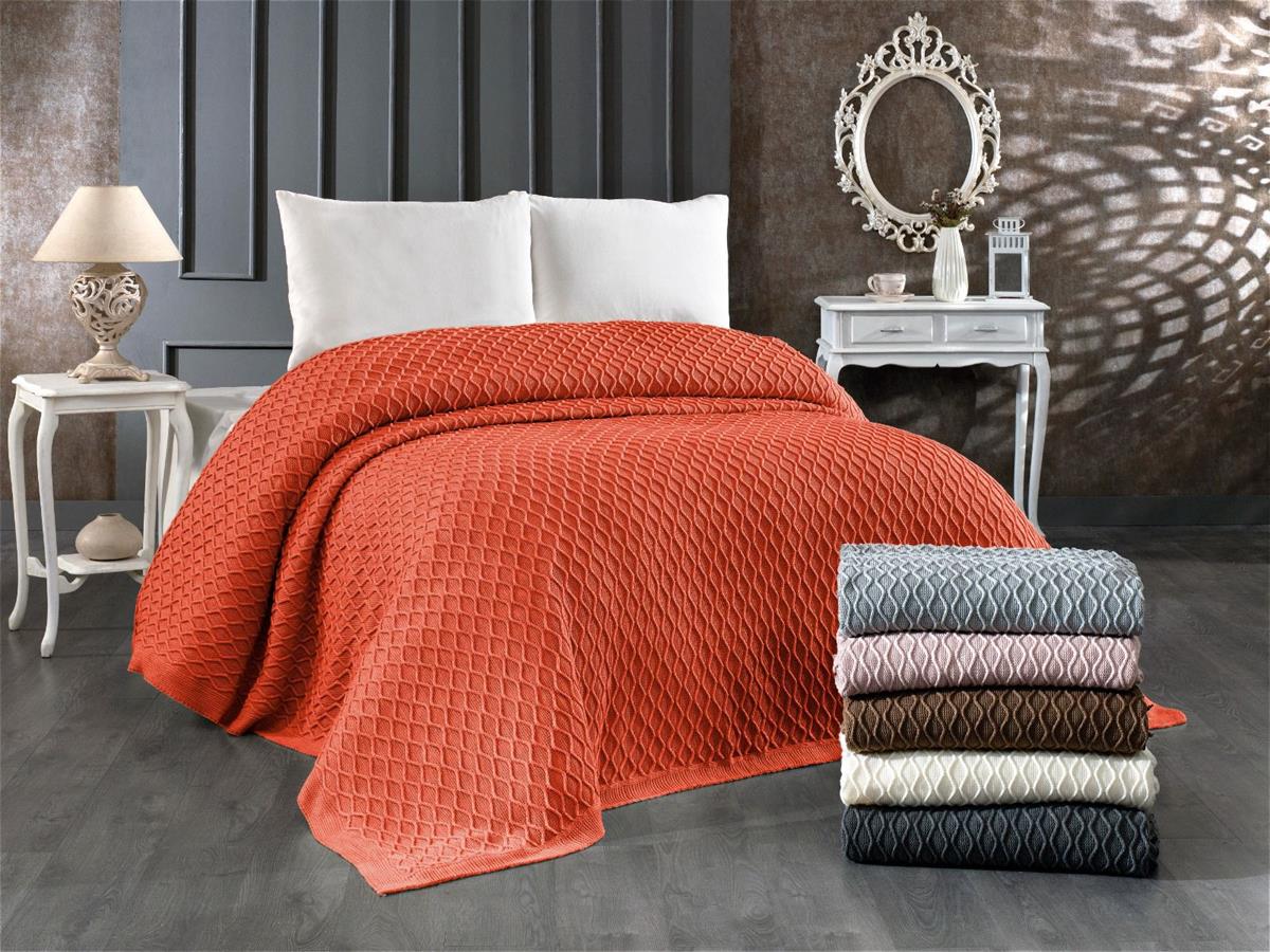 Evlen Çift Kişilik Triko Battaniye Poly Kiremit