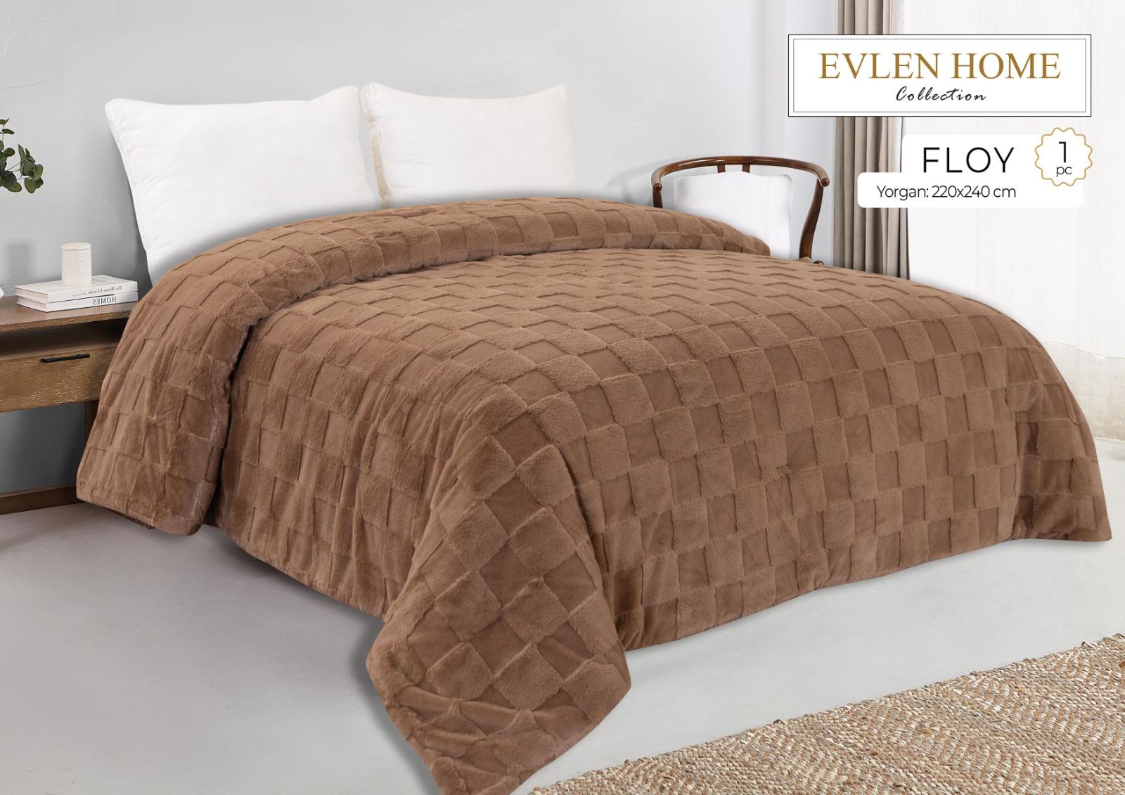 Evren Çift Kişilik Kürk Yorgan Floy Kahve