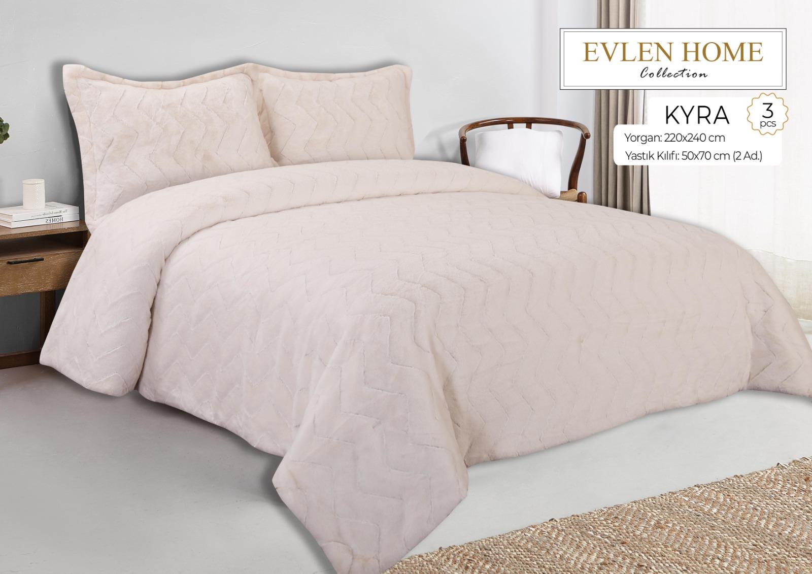 Evren Çift Kişilik Kürk Yorgan Kyra Krem