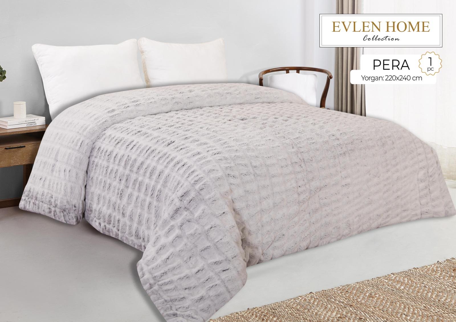 Evren Çift Kişilik Kürk Yorgan Pera Açık Gri