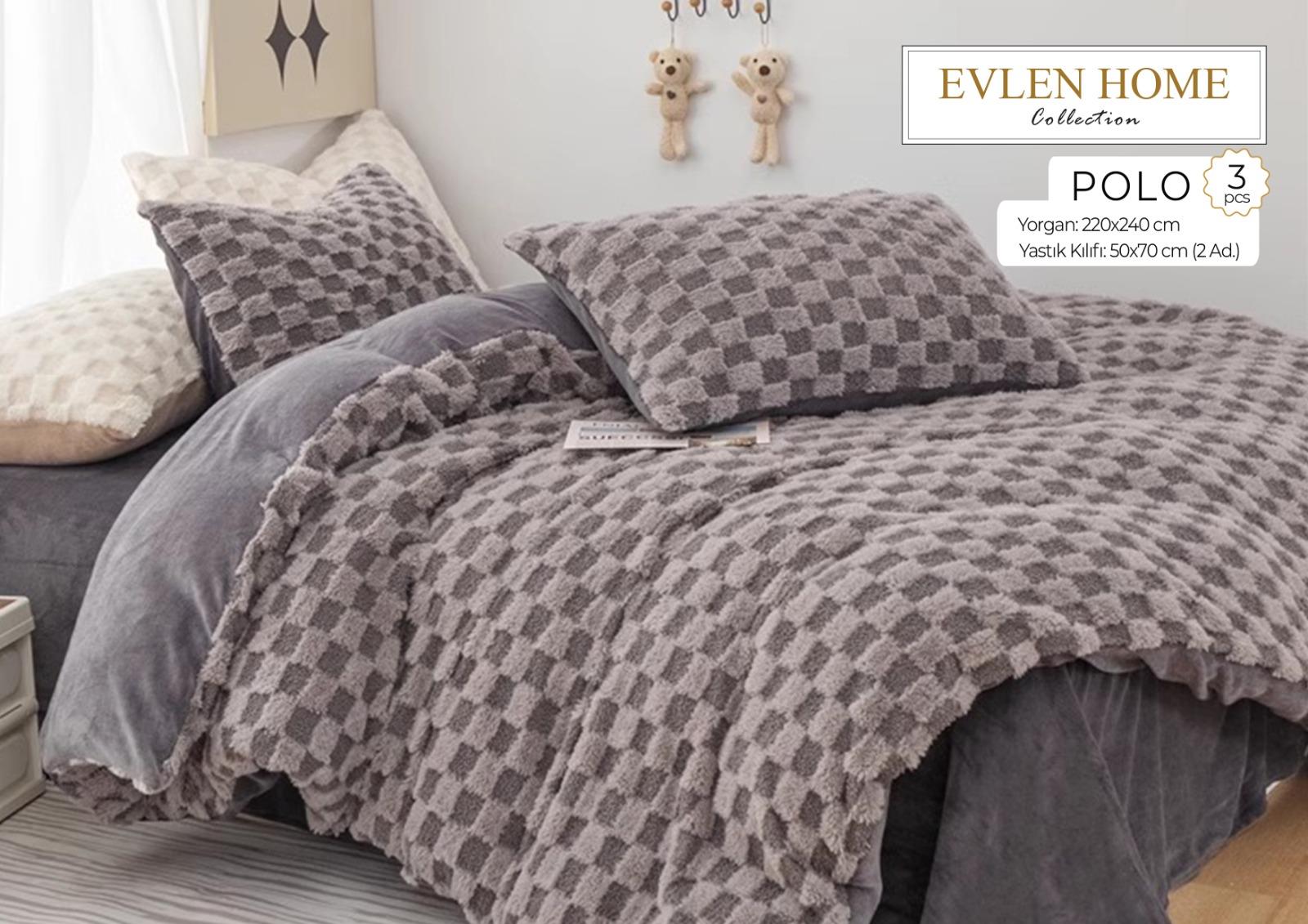 Evren Çift Kişilik Kürk Yorgan Polo Antrasit