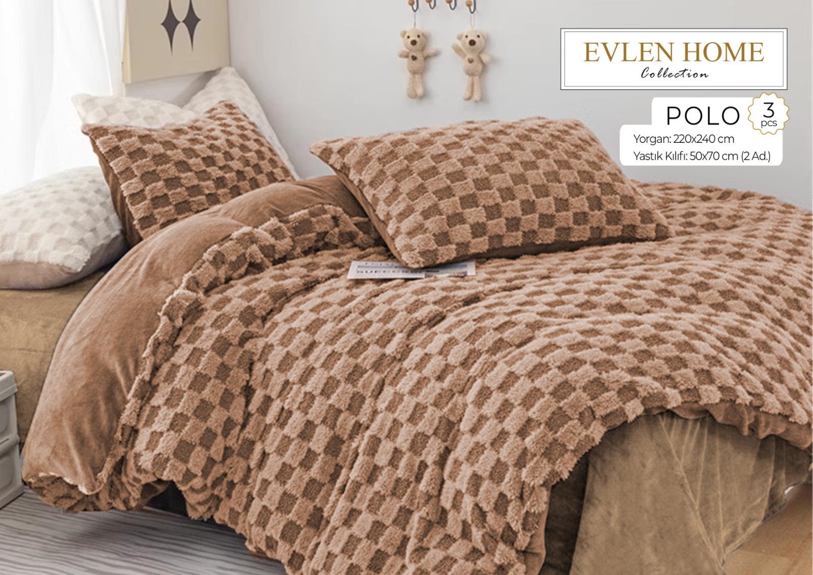 Evren Çift Kişilik Kürk Yorgan Polo Kahve
