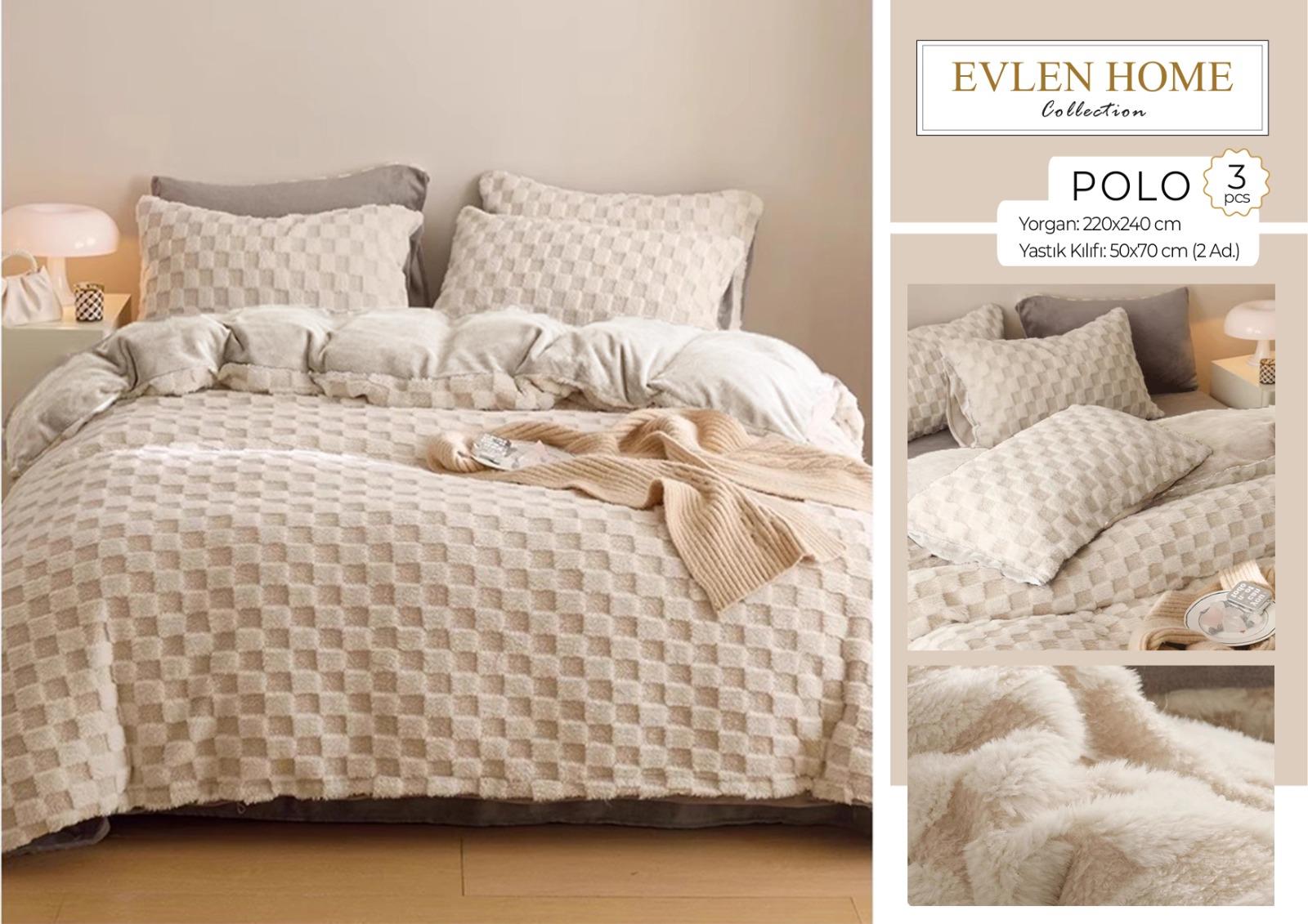 Evren Çift Kişilik Kürk Yorgan Polo Krem