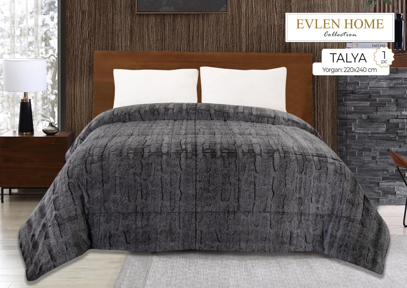 Evren Çift Kişilik Kürk Yorgan Talya Antrasit