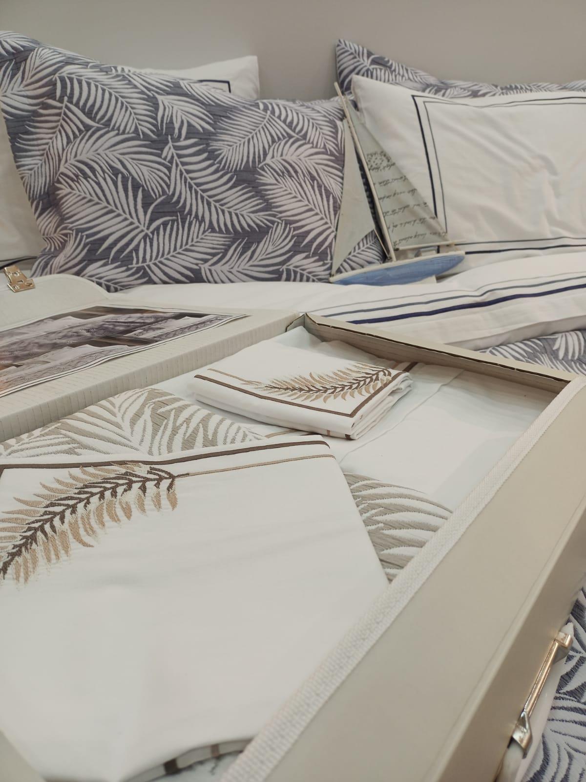 İyi Geceler İstanbul 7 Parça Çift Kişilik Pamuk Nevresimli Yatak Örtüsü Seti Palm Lacivert