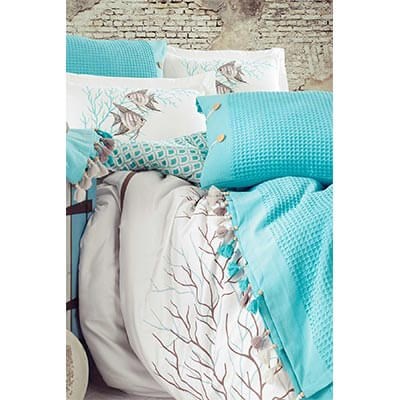 İyi Geceler İstanbul Blue Marine Tek Kişilik Saten Nevresimli Pike Takımı Mint