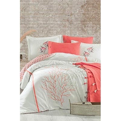 İyi Geceler İstanbul Blue Marine Tek Kişilik Saten Nevresimli Pike Takımı Mercan