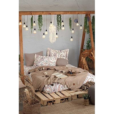 İyi Geceler İstanbul Boho Chic Çift Kişilik Battaniyeli Set Cappuccıno