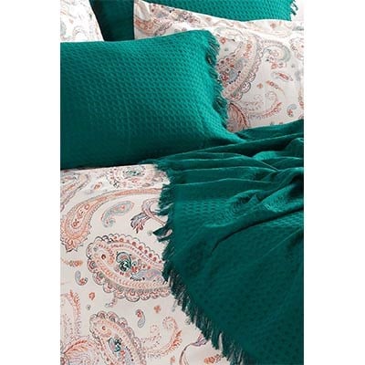 İyi Geceler İstanbul Boho Chic Çift Kişilik Pike Takımı Zümrüt Yeşili