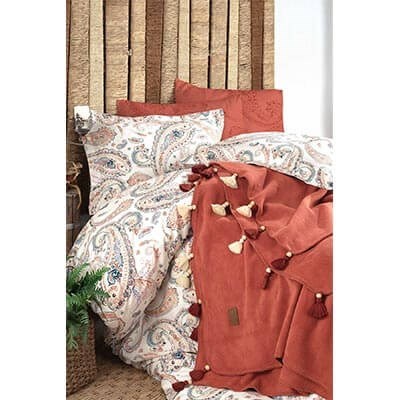 İyi Geceler İstanbul Boho Chic Çift Kişilik Püsküllü Battaniyeli Nevresim Takımı Tarçın