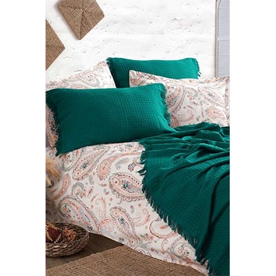 İyi Geceler İstanbul Boho Chic Çift Kişilik Pike Takımı Zümrüt Yeşili