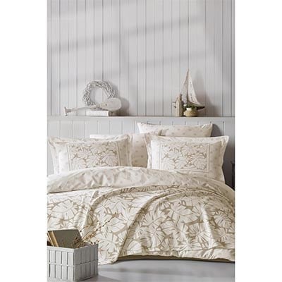 İYİ GECELER İSTANBUL ÇİFT KİŞİLİK BASKILI PİKE TAKIMI SUMMER BEJ