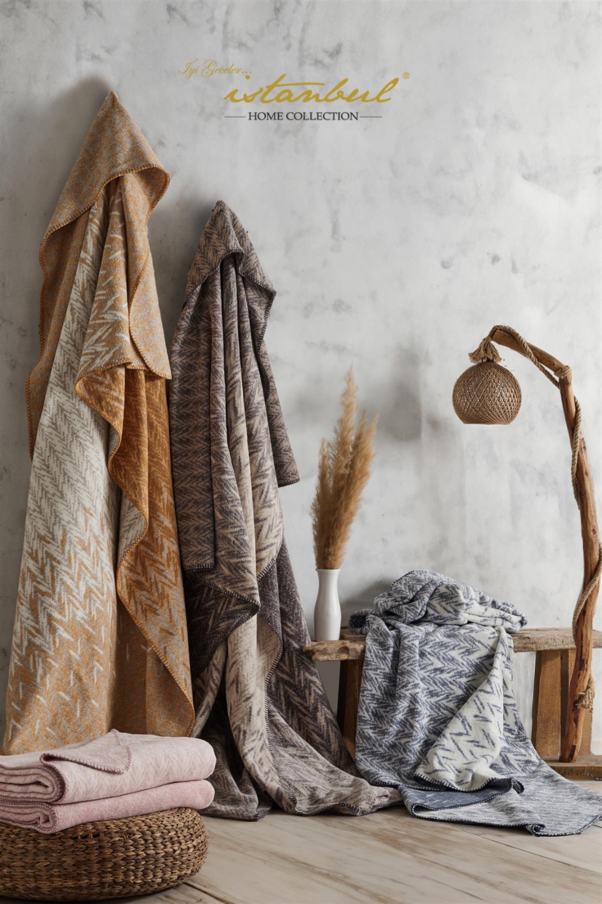 İyi Geceler İstanbul Çift Kişilik Battaniye Selen Gri