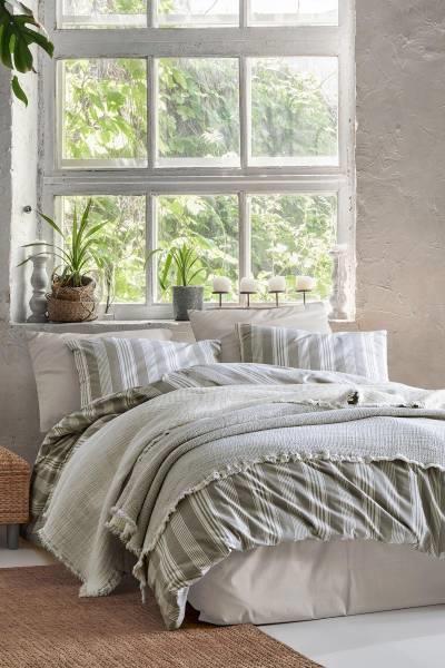 İyi Geceler İstanbul Çift Kişilik Nevresimli Doğal Yatak Örtüsü Seti Wendy Haki