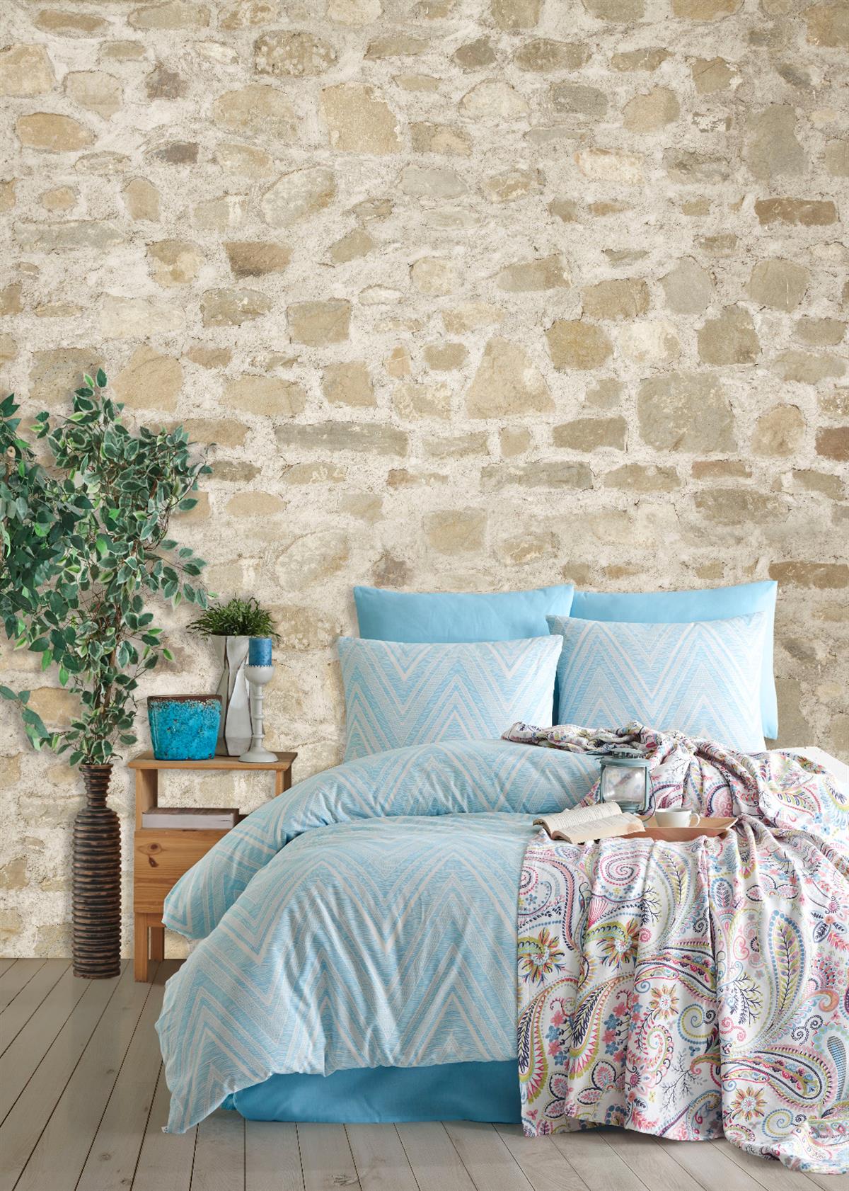 İyi Geceler İstanbul Çift Kişilik Nevresimli Pike Seti Elysee Turkuaz