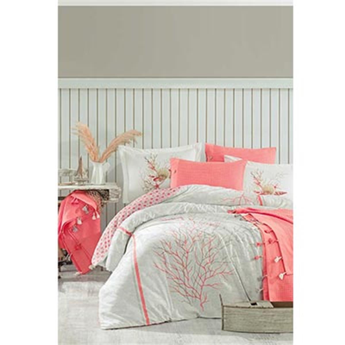 İyi Geceler İstanbul Çift Kişilik Nevresim Pike SetiYatch Style Mercan