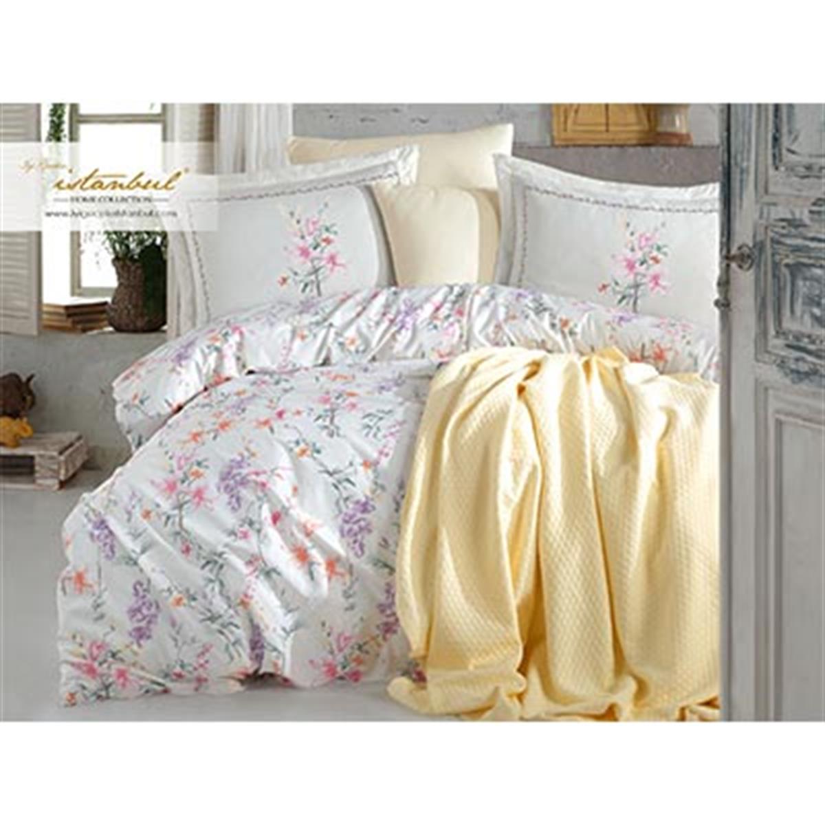 İyi Geceler İstanbul Çift Kişilik Nevresim Pike Seti Jasmin Sarı