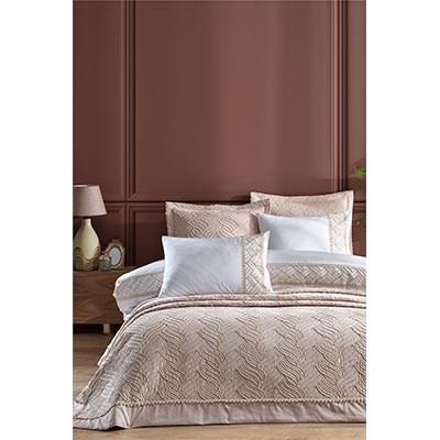 İYİ GECELER İSTANBUL ÇİFT KİŞİLİK YATAK ÖRTÜSÜ NEVRESİM SETİ TALLİA BEJ