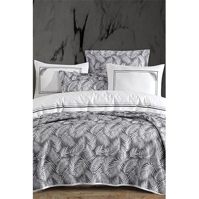 İYİ GECELER İSTANBUL ÇİFT KİŞİLİK YATAK ÖRTÜSÜ NEVRESİM SETİ PALM GRİ