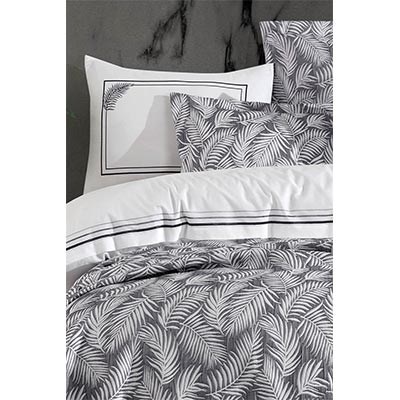 İYİ GECELER İSTANBUL ÇİFT KİŞİLİK YATAK ÖRTÜSÜ NEVRESİM SETİ PALM GRİ