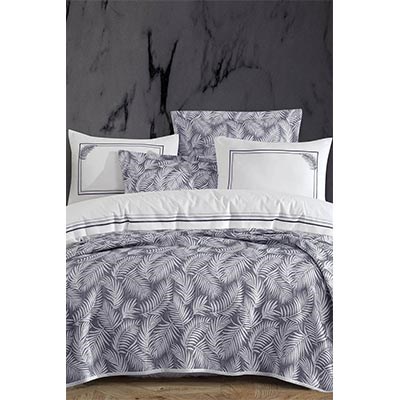 İYİ GECELER İSTANBUL ÇİFT KİŞİLİK YATAK ÖRTÜSÜ NEVRESİM SETİ PALM LACİVERT