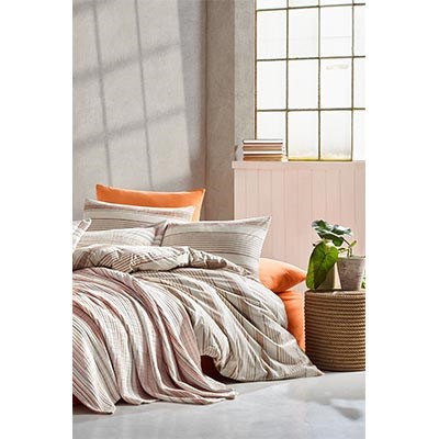 İYİ GECELER İSTANBUL ÇİFT KİŞİLİK YATAK ÖRTÜSÜ NEVRESİM SETİ NATURALİST ORANJ