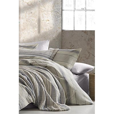 İYİ GECELER İSTANBUL ÇİFT KİŞİLİK YATAK ÖRTÜSÜ NEVRESİM SETİ NATURALİST GRİ