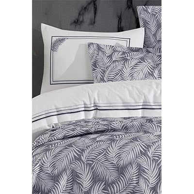 İYİ GECELER İSTANBUL ÇİFT KİŞİLİK YATAK ÖRTÜSÜ NEVRESİM SETİ PALM LACİVERT
