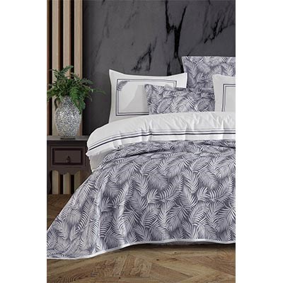 İYİ GECELER İSTANBUL ÇİFT KİŞİLİK YATAK ÖRTÜSÜ NEVRESİM SETİ PALM LACİVERT