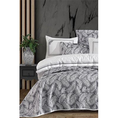 İYİ GECELER İSTANBUL ÇİFT KİŞİLİK YATAK ÖRTÜSÜ NEVRESİM SETİ PALM GRİ