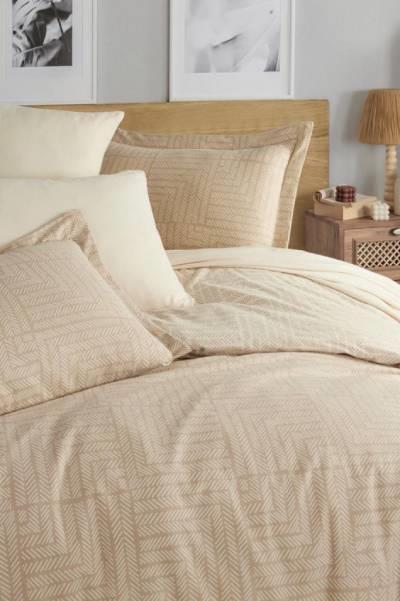 İyi Geceler İstanbul Flanel Çift Kişilik Nevresim Takımı Zenith Bej