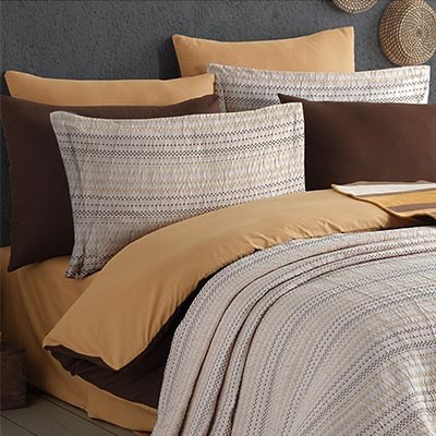 İyi Geceler İstanbul İn Line Bej Çift Kişilik Yatak Örtüsü