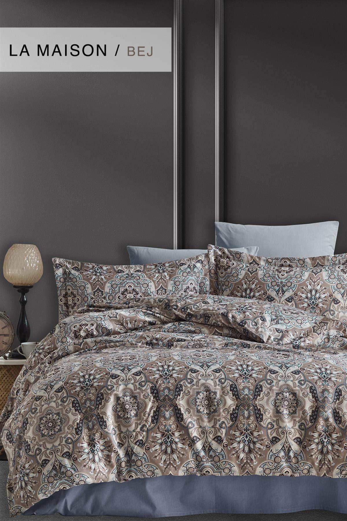 İyi Geceler İstanbul Pamuk Saten Çift Kişilik Nevresim Takımı La Masion Bej