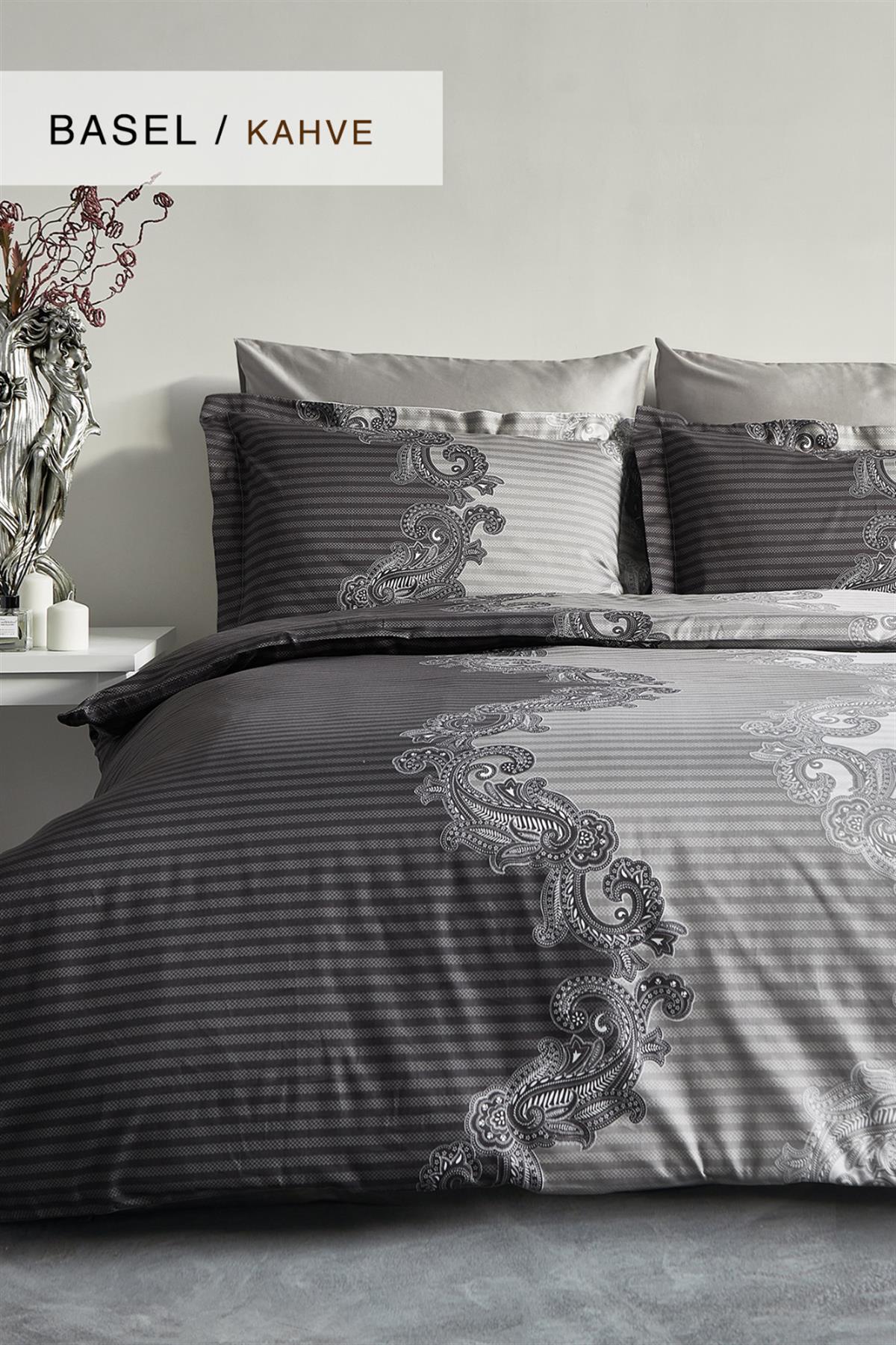 İyi Geceler İstanbul Pamuk Saten Çift Kişilik Nevresim Takımı Basell Kahve