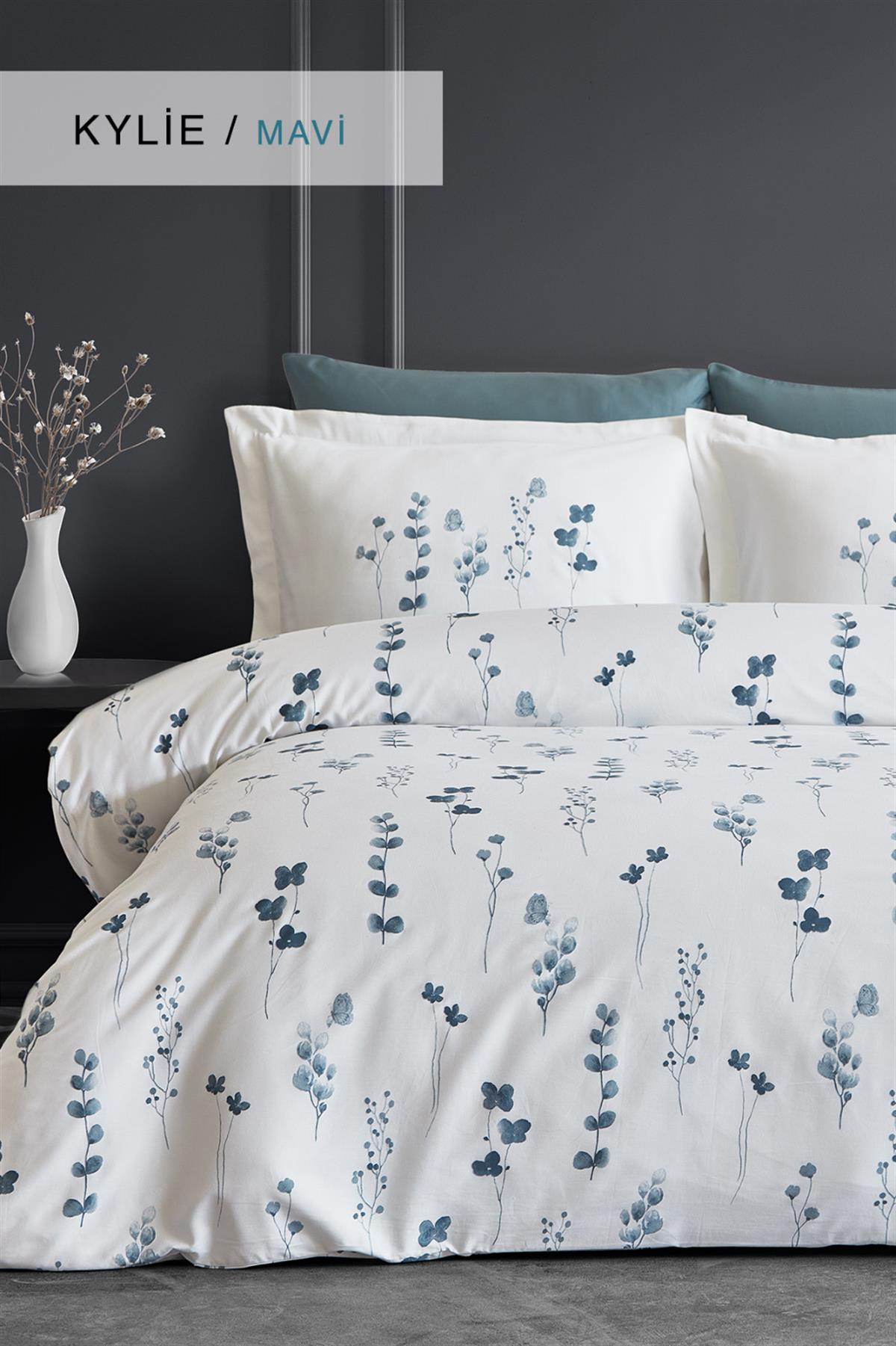 İyi Geceler İstanbul Pamuk Saten Çift Kişilik Nevresim Takımı Kylie Mavi