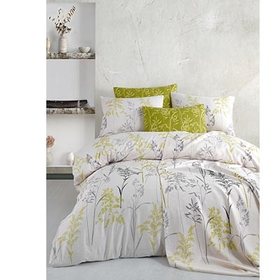 İyi Geceler İstanbul Ranforce Çift Kişilik Nevresim Takımı Camelia Yeşil