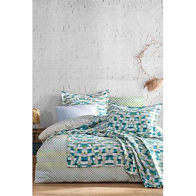 İyi Geceler İstanbul Ranforce Çift Kişilik Nevresim Takımı Limolida Mavi