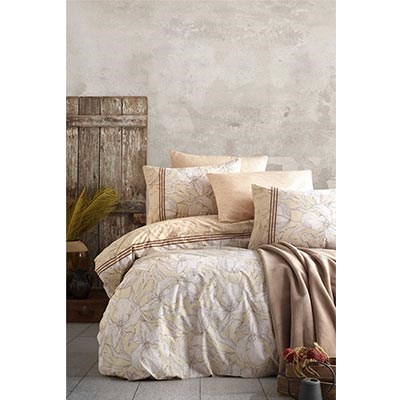 İyi Geceler İstanbul Ranforce Çift Kişilik Nevresim Takımı Leaf Kahve