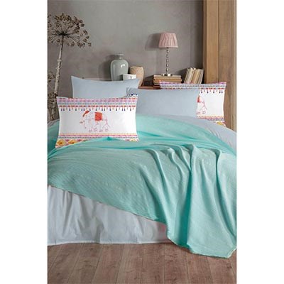 İYİ GECELER İSTANBUL TEK KİŞİLİK BASKILI PİKE TAKIMI SUMMER MİNT