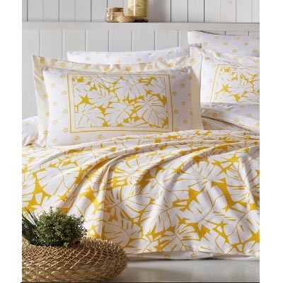 İYİ GECELER İSTANBUL TEK KİŞİLİK BASKILI PİKE TAKIMI SUMMER SARI