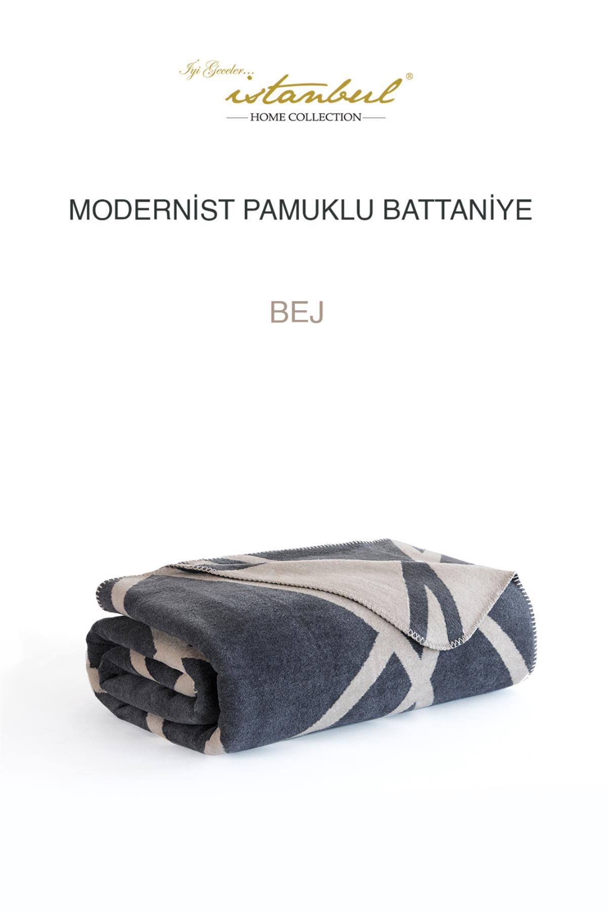 İyi Geceler İstanbul Tek Kişilik Battaniye Modernist Bej
