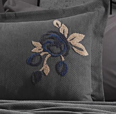 Nazik Home Çiçek Nakışlı Çift Kişilik Nevresimli Pike Takımı Oasis Antrasit 9 Parça