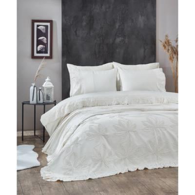 Nazik Home Çift Kişilik %100 Pamuk Nevresimli Pike Takımı Manolya Krem