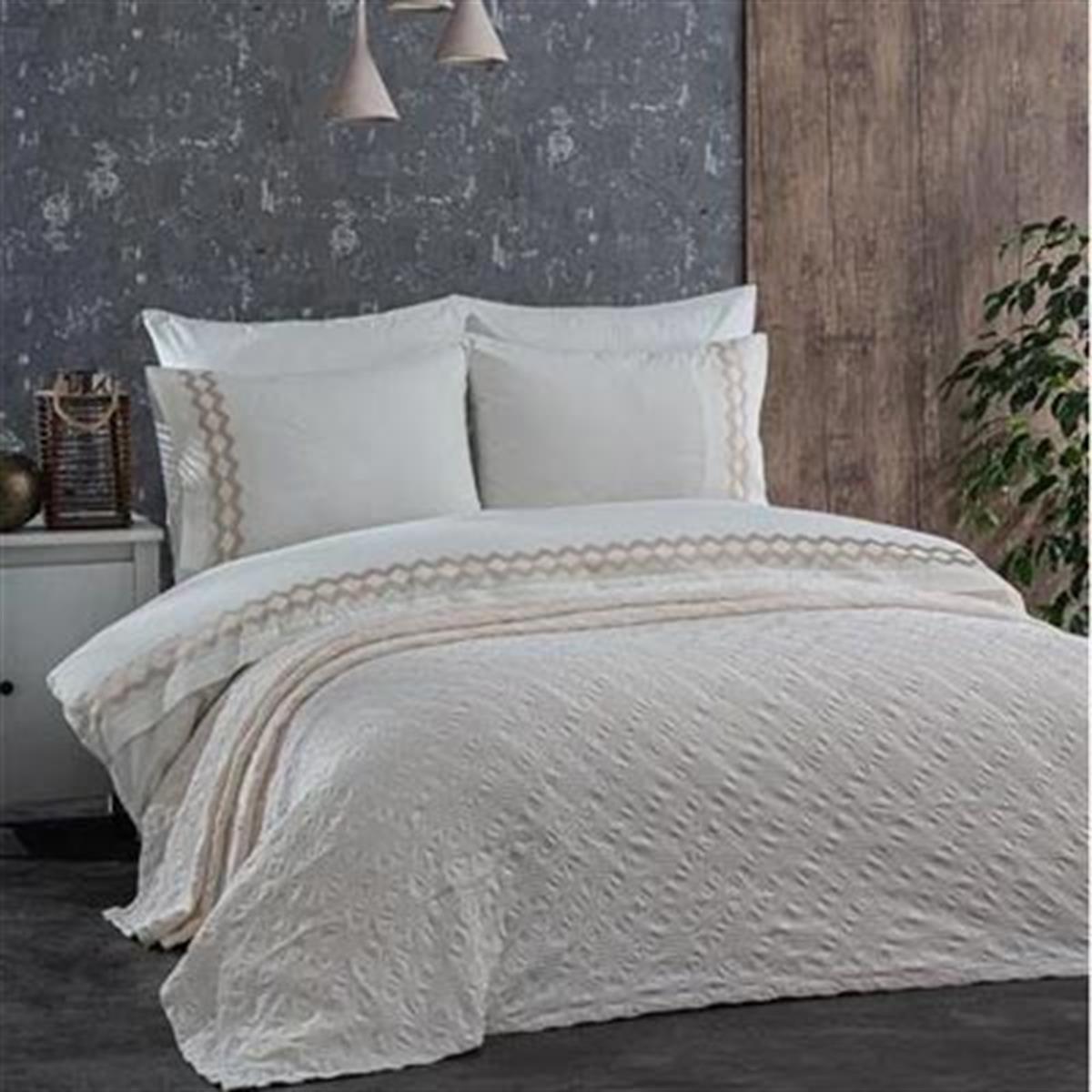 Nazik Home Çift Kişilik Nevresimli Pike Seti Sierra Krem 7 Parça