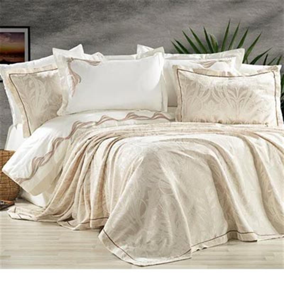 Nazik Home Çift Kişilik Nevresimli Pike Takımı Sima Bej 9 Parça