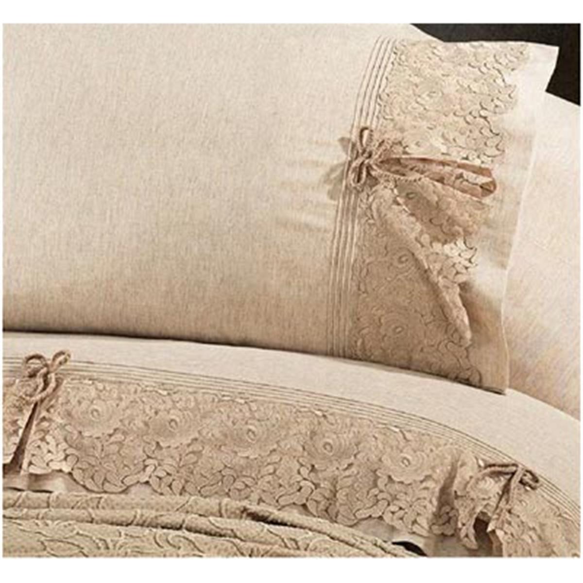 Nazik Home Çift Kişilik Nevresimli Pike Seti Dantelli Rosella Bej 7 Parça